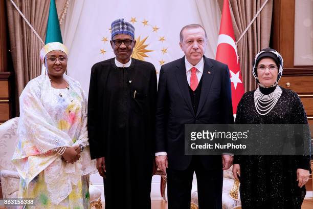 President Muhammadu Buhari, his wife Mrs AIsha Buhari joins President Recep Tayyip Erdogan of Turkey and his wife Mrs Ermine Erdogan in a group photo...
