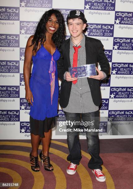 Sinitta and George Sampson with his Favourite Reality Contestant award during the Digital Spy Reality TV Awards at the Victoria House on April 6,...