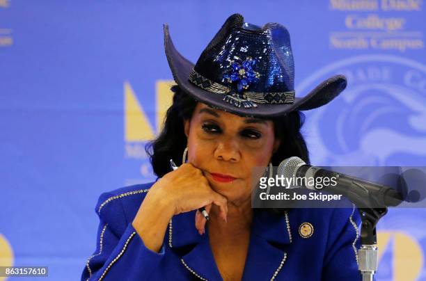 Rep. Frederica Wilson listens to testimony at a Congressional field hearing on nursing home preparedness and disaster response October 19, 2017 in...