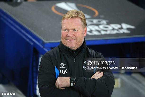 Ronald Koeman the manager of Everton FC looks on during the UEFA Europa League group E match between Everton FC and Olympique Lyon at Goodison Park...