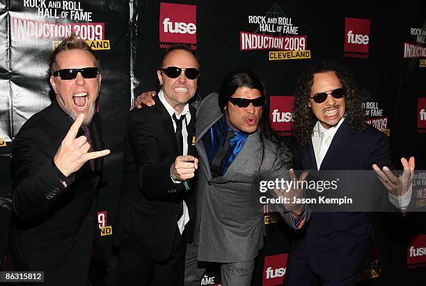 Musicians James Hetfield, Lars Ulrich, Robert Trujillo and Kirk Hammett of Metallica attend the 24th Annual Rock and Roll Hall of Fame Induction...