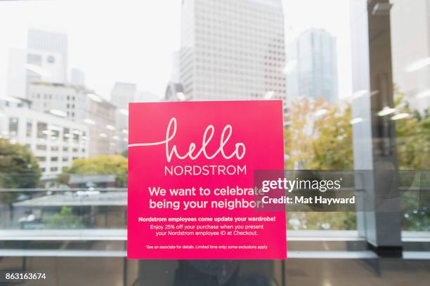 Sign offers a discount to Nordstrom employees at Saks OFF 5TH Seattle on October 19, 2017 in Seattle, Washington.