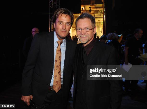 Musicians Michael W. Smith and Steven Curtis Chapman backstage at the 40th Annual GMA Dove Awards held at the Grand Ole Opry House on April 23, 2009...