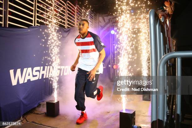 Otto Porter Jr. #22 of the Washington Wizards is introduced before the game against the Philadelphia 76ers on October 18, 2017 at Capital One Arena...