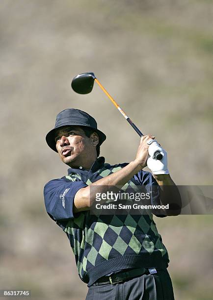 George Lopez in action during the third round of the Bob Hope Chrysler Classic held at the Palmer Private Course at PGA West in La Quinta, California...