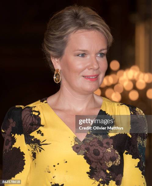 King Philippe of Belgium and Queen Mathilde of Belgium attend a concert to honor young talents in the Royal Palace on October 19, 2017 in Brussels,...