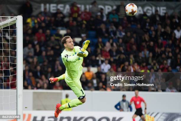 Goalkeeper Oliver Baumann of Hoffenheim makes a save during the UEFA Europa League group C match between 1899 Hoffenheim and Istanbul Basaksehir F.K....