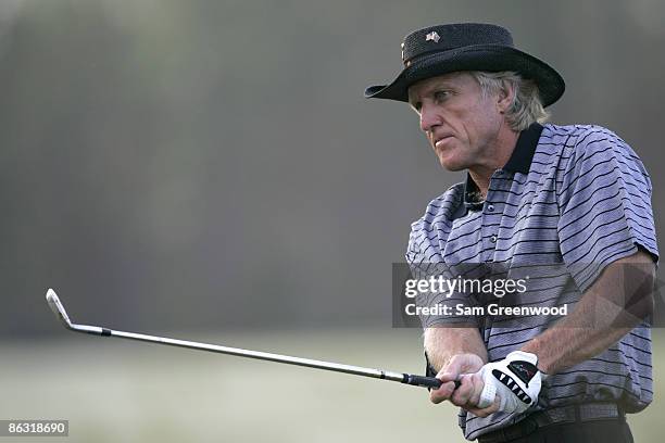 Greg Norman during the final round of the Franklin Templeton Shark Shootout held on the Tiburon course at the Ritz-Carlton Golf Resort in Naples,...