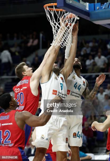 Felipe Reyes of Real Madrid vies with Andrey Vorontsevich of CSKA Moscow during the Turkish Airlines Euroleague basketball match between Real Madrid...