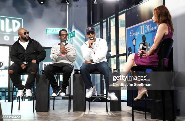 Singers Wanya Morris, Shawn Stockman and Nathan Morris of Boyz II Men attend Build to discuss their album "Under the Streetlight" at Build Studio on...