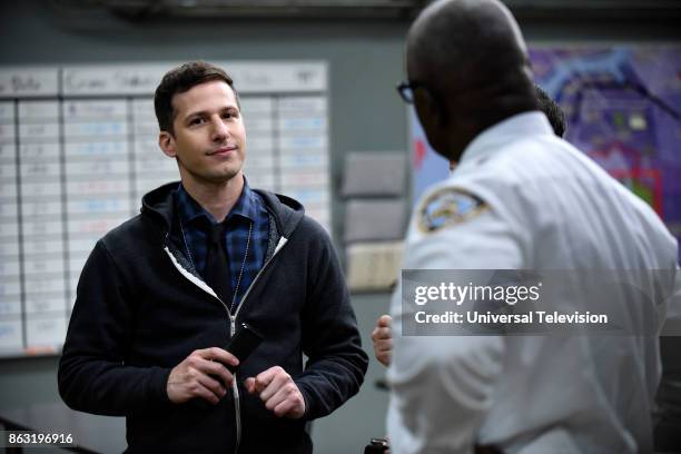 Kicks" Episode 503 -- Pictured: Andy Samberg as Jake Peralta, Andre Braugher as Ray Holt --