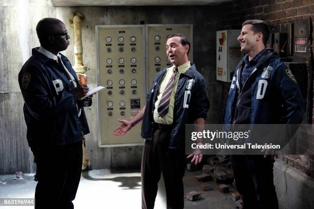 Kicks" Episode 503 -- Pictured: Andre Braugher as Ray Holt, Joe Lo Truglio as Charles Boyle, Andy Samberg as Jake Peralta --