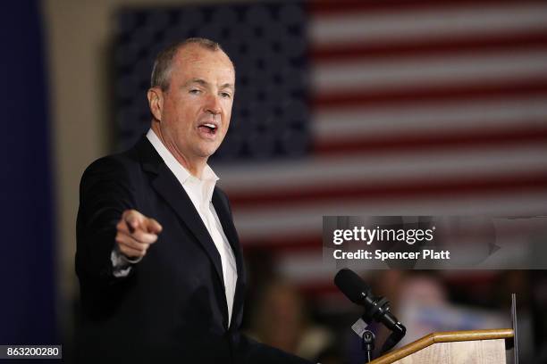 Democratic candidate Phil Murphy, who is running against Republican Lt. Gov. Kim Guadagno for the governor of New Jersey , speaks at a rally on...