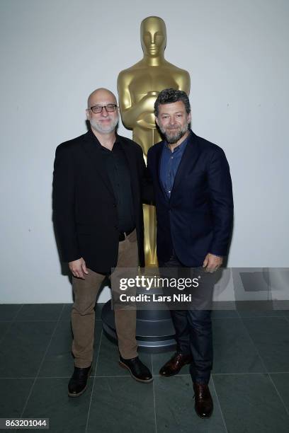 Moderator Joe Neumaier and director Andy Serkis attend The Academy of Motion Picture Arts & Sciences official academy screening of Breathe at the...
