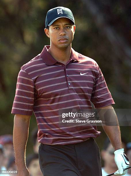 Tiger Woods walks from the seventh fairway during the final round of the 2005 Target World Challenge Presented by Countrywide at the Sherwood Country...