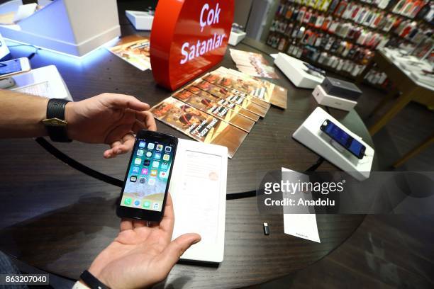 An Apple phone is seen after Apple launched iPhone 8 and iPhone 8 plus at Vodafone store in Ankara, Turkey on October 19, 2017.