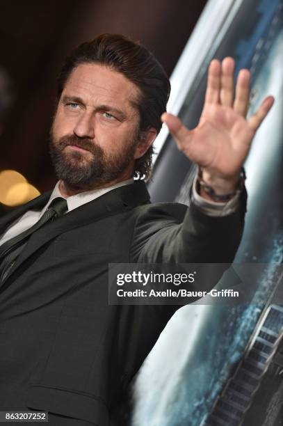 Actor Gerard Butler arrives at the premiere of 'Geostorm' at TCL Chinese Theatre on October 16, 2017 in Hollywood, California.