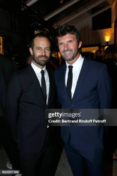 Benjamin Millepied and CEO of Mazarine Group Paul-Emmanuel Reiffers attend the Art Exhibition Reflexion Redux of Benjamin Millepied and Barbara...