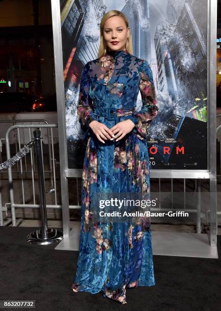 Actress Abbie Cornish arrives at the premiere of 'Geostorm' at TCL Chinese Theatre on October 16, 2017 in Hollywood, California.