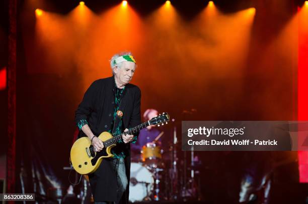 Keith Richards from The Rolling Stones performs at U Arena on October 19, 2017 in Nanterre, France.