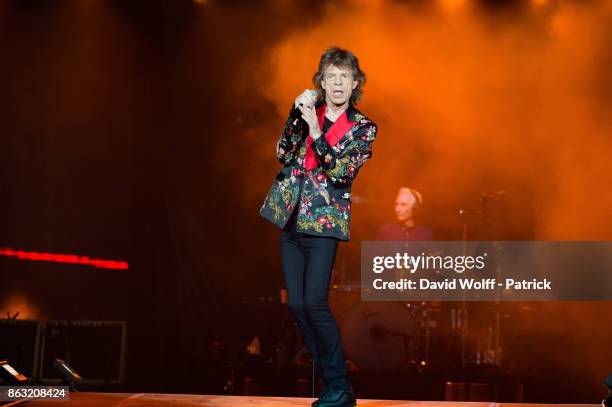 Mick Jagger from The Rolling Stones performs at U Arena on October 19, 2017 in Nanterre, France.