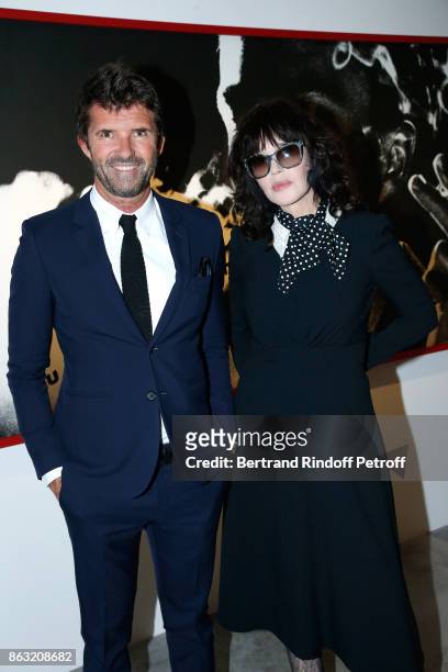 Of Mazarine Group Paul-Emmanuel Reiffers and Isabelle Adjani attend the Art Exhibition Reflexion Redux of Benjamin Millepied and Barbara Kruger at...