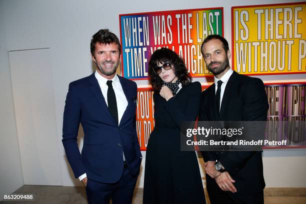 Of Mazarine Group Paul-Emmanuel Reiffers, Isabelle Adjani and Benjamin Millepied attend the Art Exhibition Reflexion Redux of Benjamin Millepied and...