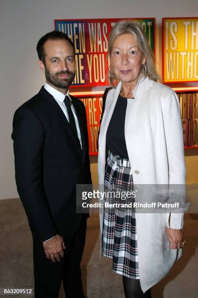 Benjamin Millepied and Christine Borgoltz attend the Art Exhibition Reflexion Redux of Benjamin Millepied and Barbara Kruger at Studio des Acacias on...