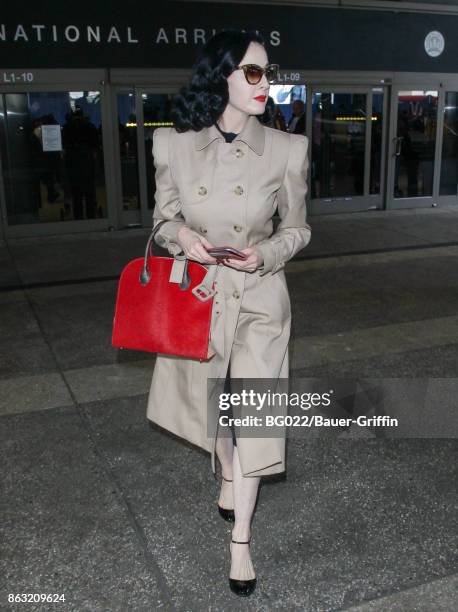 Dita Von Teese is seen at LAX on October 19, 2017 in Los Angeles, California.