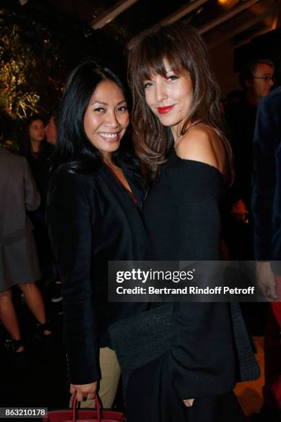 Anggun and Caroline Nielsen attend the Art Exhibition Reflexion Redux of Benjamin Millepied and Barbara Kruger at Studio des Acacias on October 19,...