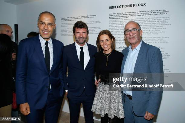 Galerist Kamel Mennour, CEO of Mazarine Group Paul-Emmanuel Reiffers, galerists Didier Krzentowski and his wife Clemence Krzentowski attend the Art...