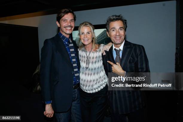 Elie Top, Dominique Van Den Bosch and Vincent Darre attend the Art Exhibition Reflexion Redux of Benjamin Millepied and Barbara Kruger at Studio des...