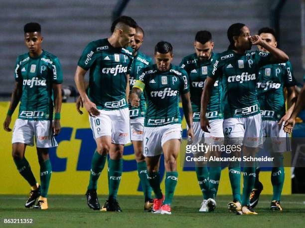 Keno of Palmeiras celebrates their first goal during the match between Palmeiras and Ponte Preta for the Brasileirao Series A 2017 at Pacaembu...