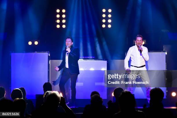 Freddy Maerz and Martin Marcell of the German band Fantasy perform live on stage during a concert at the Tempodrom on October 19, 2017 in Berlin,...