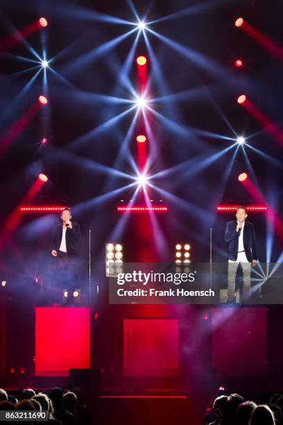 Freddy Maerz and Martin Marcell of the German band Fantasy perform live on stage during a concert at the Tempodrom on October 19, 2017 in Berlin,...