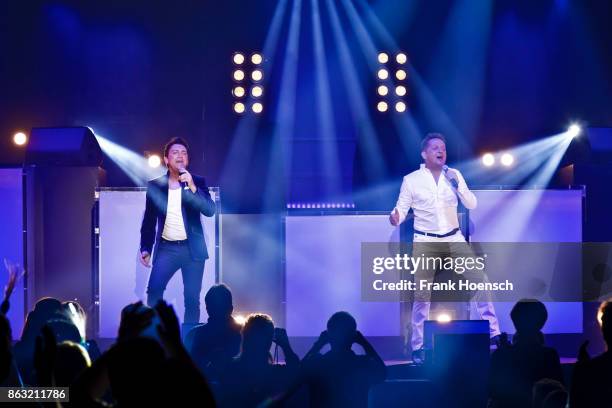 Freddy Maerz and Martin Marcell of the German band Fantasy perform live on stage during a concert at the Tempodrom on October 19, 2017 in Berlin,...