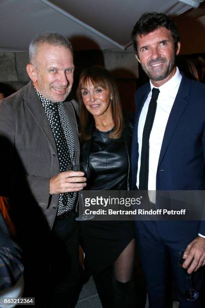 Jean-Paul Gaultier, Babeth Djian and CEO of Mazarine Group Paul-Emmanuel Reiffers attend the Dinner for the Art Exhibition Reflexion Redux and the...