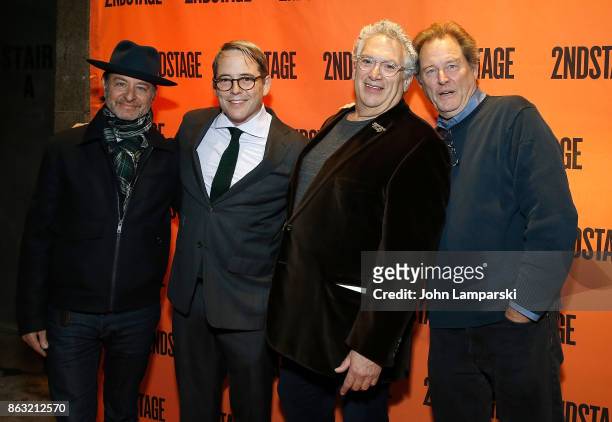 Fisher Stevens, Matthew Broderick, Harvey Firestein and Brian Kerwin attend the Torch Song" Off-Broadway opening night at Tony Kiser Theatre on...