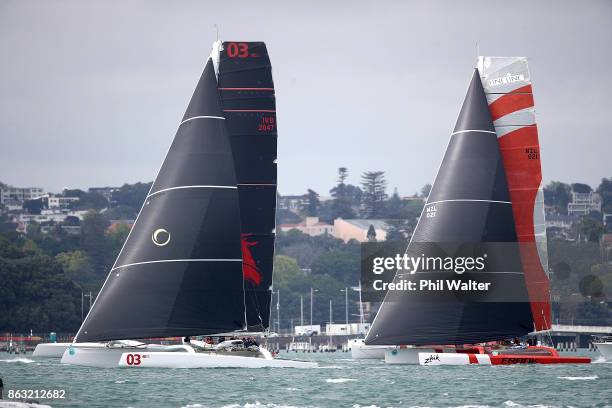 Frank Racing with Jimmy Spitall on board and Mod Beau Geste at the start of the Coastal Classic on October 20, 2017 in Auckland, New Zealand. The...