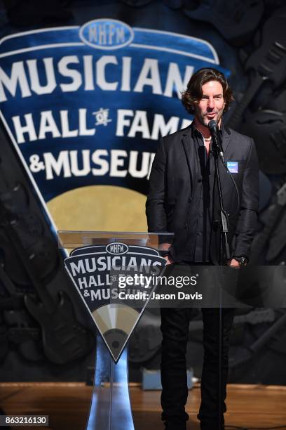 Musician Brett James speaks at the The Recording Academy District Advocate Day at Musicians Hall of Fame and Museum on October 19, 2017 in Nashville,...