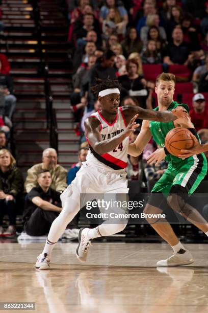 Anthony Morrow of the Portland Trail Blazers receives the ball during the preseason game against the Maccabi Haifa on October 13, 2017 at the Moda...