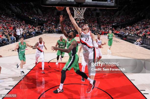 Josh Smith of Maccabi Haifa shoots the ball during the preseason game against the Portland Trail Blazers on October 13, 2017 at the Moda Center in...