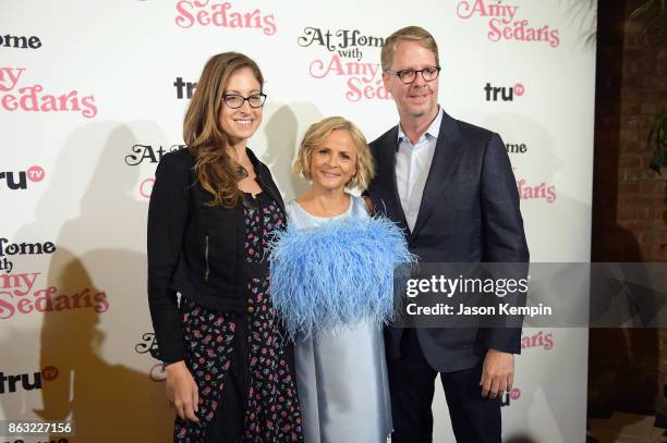 President of truTV Chris Linn, Amy Sedaris, and Executive Vice President & Head of Original Programming at truTV Marissa Ronca attends the premiere...