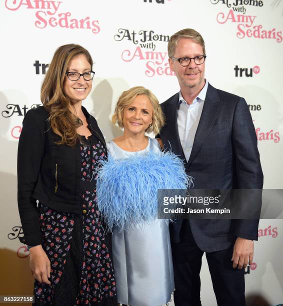 President of truTV Chris Linn, Amy Sedaris, and Executive Vice President & Head of Original Programming at truTV Marissa Ronca attends the premiere...