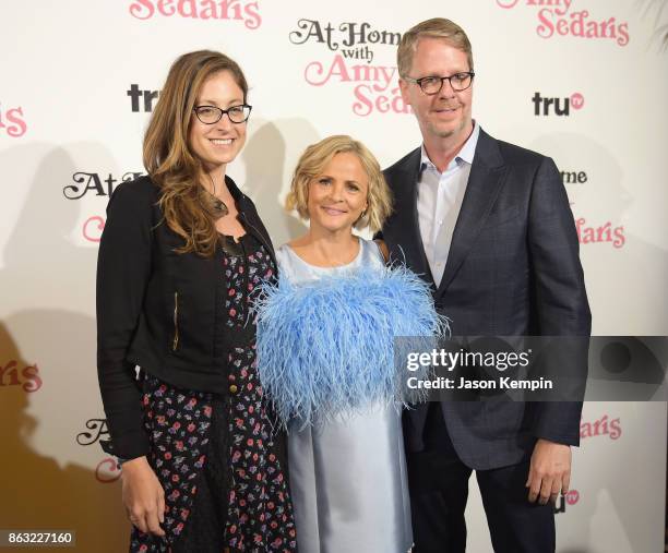 President of truTV Chris Linn, Amy Sedaris, and Executive Vice President & Head of Original Programming at truTV Marissa Ronca attends the premiere...
