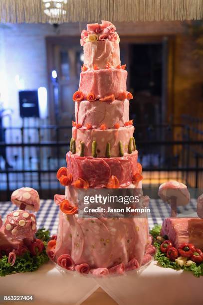 Tiered cake made out of deli meats on display during the premiere screening and party for truTVs new comedy series At Home with Amy Sedaris at The...