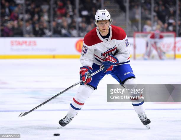 Ales Hemsky of the Montreal Canadiens skates to the puck during the game against the Los Angeles Kings at Staples Center on October 18, 2017 in Los...