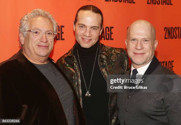 Playwright Harvey Fierstein, Jordan Roth and Producer Richie Jackson pose at the Opening Night arrivals for "Torch Song" at The Second Stage Tony...