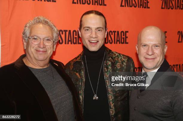 Playwright Harvey Fierstein, Jordan Roth and Producer Richie Jackson pose at the Opening Night arrivals for "Torch Song" at The Second Stage Tony...