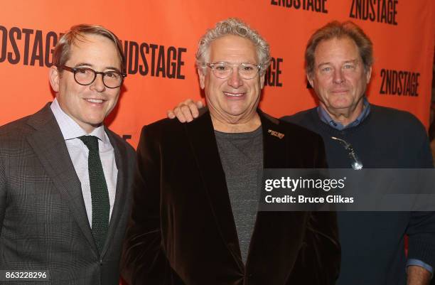 Matthew Broderick, Harvey Fierstein and Brian Kerwin pose at the Opening Night arrivals for "Torch Song" at The Second Stage Tony Kiser Theatre on...